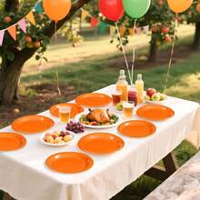 7-Inch + 9-Inch Luxury Orange Round Paper Plate Set, Wedding Dessert & Main Course Serving Platter, Birthday Party Cake Plate, Anniversary Banquet Serving Tray, Business Tea Break Buffet Plate, Holiday Gathering Dining Plate, Steak & Pasta Plate, Afternoon Tea Snack Plate, Elegant Orange Texture Dinnerware - Orange - View 7