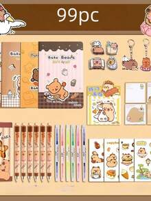 147pcs Capybara Stationery Set Gift Box, Student Notebook Set, Drawing Tools, Cute Pencil Case, High-Quality Learning Supplies Gift - Multicolor - View 7