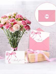 10pcs/Set Pink Bow Thank You Cards With Envelopes And Stickers Watercolor Bow Greeting Cards Pink Blank Note Cards For Wedding Birthday Bachelorette Baby Shower Party Supplies(Pink, Blue) - Multicolor - View 5