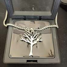 1Pc Silver Tree Of Life Pendant Necklace, Stainless Steel Box Chain Necklace, Family Tree Jewelry For Women Men - 銀色 - 查看 2