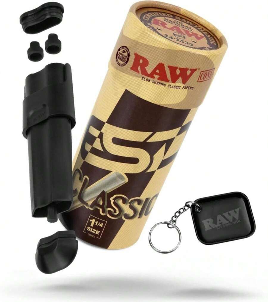 RAW Classic 1-1_4 Pre-Rolled Cones 50 Pack Bundle W_RAW Double Shot 2 Cone Filler 1-1_4 - trắng - Xem 1