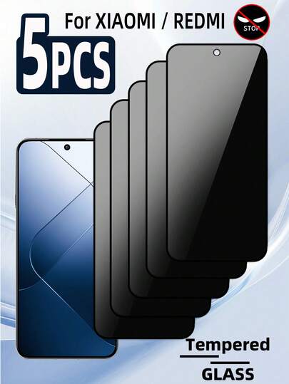 5pcs Privacy Tempered Glass Screen Protector, Compatible With Xiaomi/, Anti-Peeping, Full Coverage, High Hardness, Anti-Drop, Anti-Fingerprint, Easy Installation, Compatible With Phone Cases