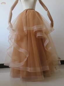 1件女士长款薄纱裙，高腰蓬蓬裙，轻盈雪纺新娘裙，适合拍摄、走秀等场合 - 彩色 - 查看 6