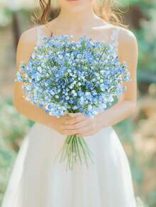 600pcs Blue Artificial Gypsophila Flowers, 20 Bunches Lifelike Gypsophila Bouquet, UV-Resistant Silk-Like Artificial Floral Arrangements, Suitable For Wedding Decor, Elegant Party Centerpieces, Anniversary Celebrations, DIY Home & Garden, Indoor/Outdoor Decoration, Bridal Bouquet And Vase Filler - Baby Blue - View 2