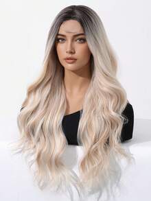 Tóc nối thẳng dài 26 inch, kiểu chữ U, không đường nối, chất liệu tổng hợp, tóc giả kiểu tự nhiên rẽ ngôi giữa màu vàng ombre cho nữ, tóc giả ombre vàng, quà tặng cho bé gái, quà tốt nghiệp/mùa hè, quà tặng sẵn sàng, quà Halloween/Giáng sinh. - Tóc vàng ombre - Xem 5