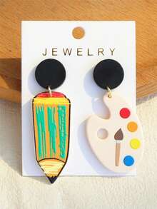 1对女士返校季铅笔调色板印花亚克力可爱优雅耳环 - 彩色 - 查看 8