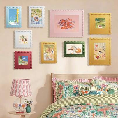 1pc Rainbow Series Colored Cardstock Wave Photo Frame, Decorate Living Room, Can Be Used As A Birthday Gift, Wedding Gift, Rama Table Decor, Housewarming Gift, Dorm Essentials, B&B Decor (Random Photo Paper)