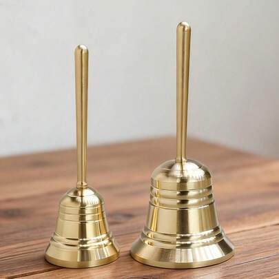 Sino de Manivela de Latão, Disponível em Tamanho Pequeno e Grande, Ornamento Decorativo Vintage, Acessório de Mesa Colecionável