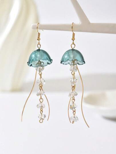 1 Đôi bông tai hình sứa dành cho nữ - Kiểu dáng hình học với tua rua, bông tai dáng dài nhẹ nhàng, mặt dây chuyền hình sứa lấp lánh, mang đậm phong cách nghỉ dưỡng biển, thích hợp cho các bữa tiệc bên hồ bơi, dã ngoại mùa hè và đeo hàng ngày, một món quà hoàn hảo dành cho phái nữ.