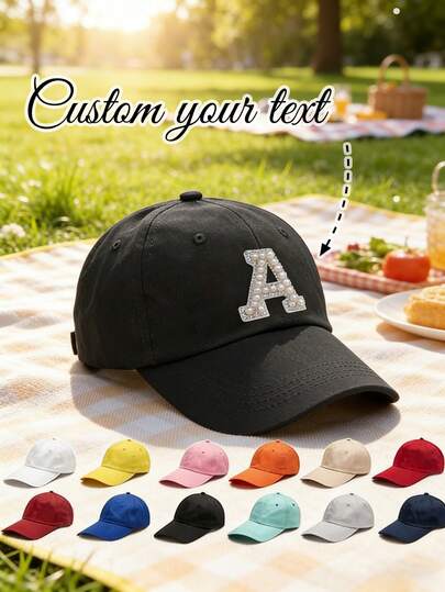 Customized Multi-Color English Letter Unisex Sun Hat, Can Print Any Face On The Hat, Personalized Baseball Cap, Can Print Photos, Fun And Interesting, Suitable For Valentine's Day, Birthday And Gifts. Personalized, Fun, Durable, Engravable, Stainless Steel, Colorful, Cute