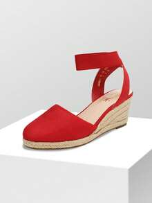 Women's 2.2-Inch Espadrilles Wedge Sandals Closed Toe Elastic Ankle Strap For Vacation Commuting Summer Shoes - 紅色 - 查看 4
