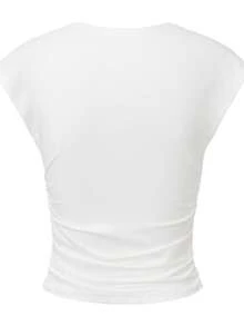 Áo croptop không tay cổ chữ V màu trắng ARA CHIC dành cho nữ, kiểu dáng quấn, xếp ly, ôm sát, gợi cảm, thích hợp mặc hàng ngày, đi làm, đi nghỉ mát, mùa hè. Hàng mới về. - trắng - Xem 6