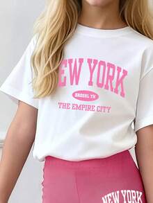 Tween Girls Letter Graphic Print Short Sleeve T-Shirt And Skinny Flare Pants Set - White - View 3