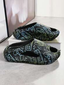 1 Pasang Sandal Anak Motif Kartun Lucu, Sandal Dalam dan Luar Ruangan yang Nyaman dan Ringan, Sandal Rumah Modis, Motif Acak - Hitam - View 2