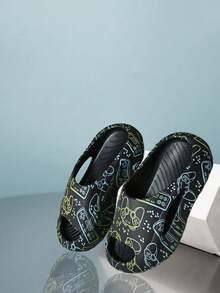 1 Pasang Sandal Anak Motif Kartun Lucu, Sandal Dalam dan Luar Ruangan yang Nyaman dan Ringan, Sandal Rumah Modis, Motif Acak - Hitam - View 5
