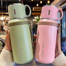 LDQ Stainless Steel Insulated Water Bottle, Vacuum Flask With Dual-Use Lid/Drinking Cup And Rope Handle, Washable, Suitable For Hot And Cold Beverages - Great For Camping, Dining And Office Use, Valentine's Day Gift - Multicolor - View 3