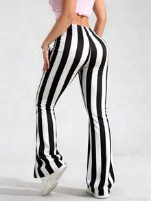 Quần legging nữ kẻ sọc đen trắng, kiểu dáng tối giản thanh lịch, ống loe mềm mại và thoải mái, thích hợp mặc ở nhà, đi bộ ngoài trời, du lịch, mua sắm và mặc thường ngày. - màu đen - Xem 5