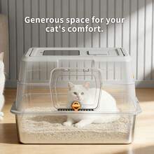 Extra-Large Stainless Steel Cat Litter Box With Litter Mat, Enclosed Front Entry & Top Exit Kitty Box For Big Cats, Odor Control, Easy To Clean With Removable Design - Một cỡ - Xem 8