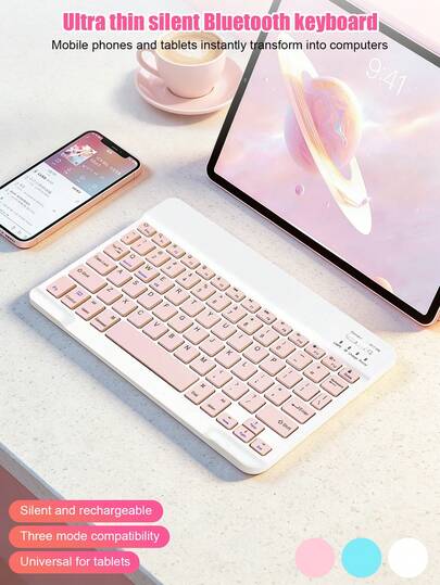 Macaron-Colored Lightweight Wireless Bluetooth Keyboard, Ultra-Thin Portable Wireless Keyboard, Multi-System Compatible For IPad/Android Tablet/Smartphone/Laptop/PC, Quiet Typing For Office And Study, Turns Smartphone/Tablet Into Computer (150mAh Battery Capacity)