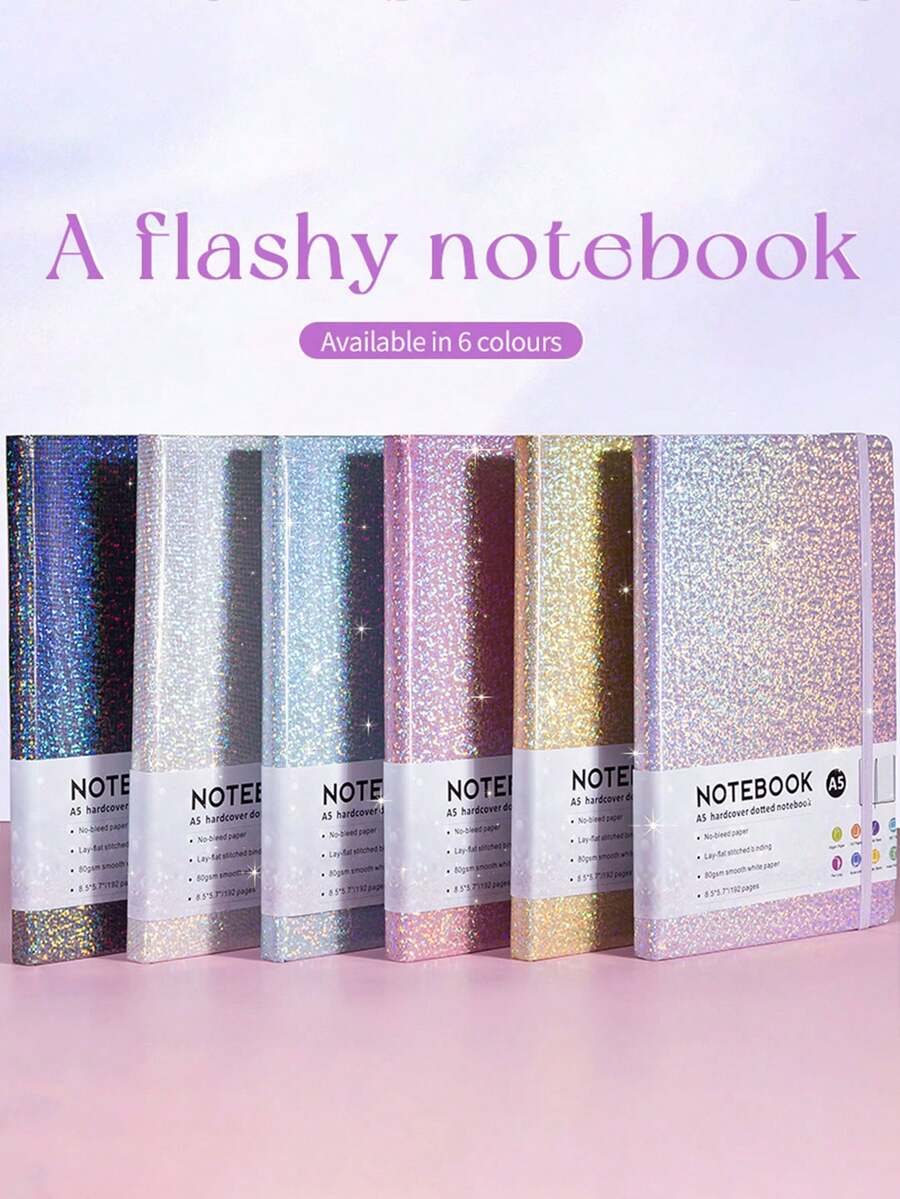 1本A5笔记本，星空图案装订带，PU皮革封面，商务办公笔记本，带笔插和松紧带 - A5 - 查看 1