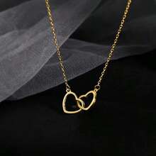 Collier pendentif minimaliste à double cœur creux, cadeau polyvalent - Collier en forme de cœur - Voir 7