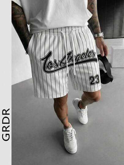 GRDR Shorts sport décontractés à rayures et imprimé lettres pour hommes, été