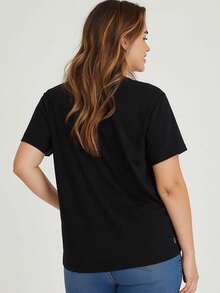 Crew Neck Graphic Cotton T-Shirts For Women, Beautiful Disaster Cow Skull Roses Design  Oversized Casual Short-Sleeved T-Shirts, Unisex Tees, Spring And Summer Fashion Women'S Top T-Shirts - 黑色 - 查看 3