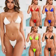 Fashionable Pure Desire Style Multi-Color Invisible Shoulder Strap Bikini Triangle Cup High Waist Vacation Style Women's Swimsuit - 黑色 - 查看 2