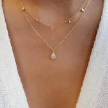 1件水钻水滴双层项链 - 銀色 - 查看 4