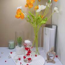 200克人造无孔漂浮珍珠，混合尺寸10毫米/16毫米/20毫米，可用于花瓶填充、婚礼装饰、漂浮蜡烛装饰、家居摆件，适合DIY婚礼、生日、主题派对、情人节、万圣节、圣诞节装饰（含水珠） - 紅色+白色 - 查看 6