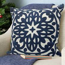 Alysheer Mandala 100% Cotton Solid Embroidered Knit Pattern Decorative Throw Pillow Cover for Sofa Couch Car Living Room Bedroom Office Gifts Invisible Zipper 18x18 Inch/45x45 cm (Navy Blue) - Azul - Ver 2
