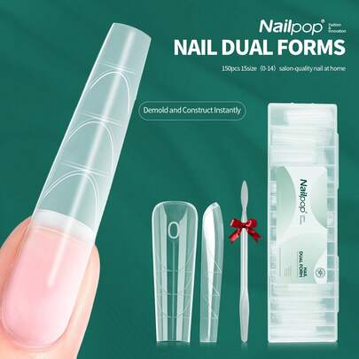nailpop 150个/盒，15种尺寸方形双头美甲模具，15种尺寸法式美甲延长模具，专业级，可重复使用，易于使用