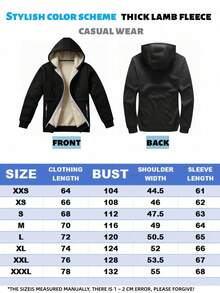 1 chiếc áo khoác lông cừu Sherpa cho nam, áo nỉ trùm đầu có khóa kéo phía trước, áo nỉ dệt kim đa năng thường ngày - màu đen - Xem 4