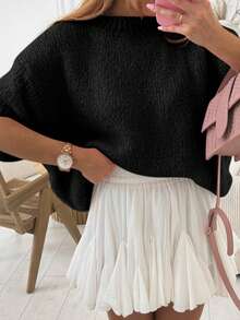 2026春夏新款女装，罗纹纯色针织上衣，简约优雅女装，适合居家穿着和日常穿搭，黑色 - 黑色 - 查看 2