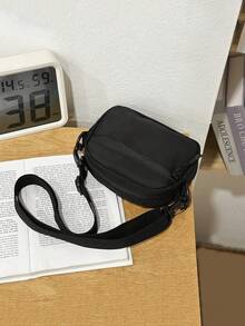 防水尼龙布黑色小方包，轻便多功能斜挎包，休闲简约 - 黑色 - 查看 6