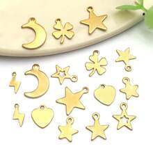 10个不锈钢金色吊坠，心形、月亮、星星、四叶草金属吊坠，适用于DIY项链、手链、耳环等工艺品制作。 - 金色 - 查看 3