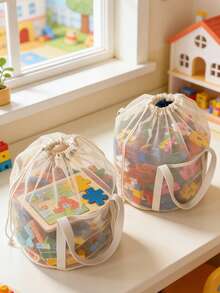OBOVAY 1pc Mesh Drawstring Tote Bag, Convenient For Storage And Easy To Find Items. Portable And Multipurpose, Takes Up Little Space, Suitable For Storing Children's Accessories, Blocks And Puzzles, Great For Kids Room Use. - Multicolor - View 2