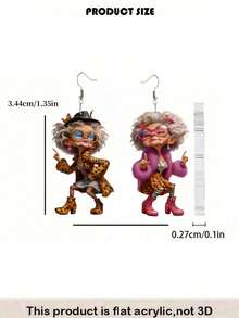 1 paire de boucles d'oreilles pendantes à la mode et mignonnes de grand-mère, en matériau acrylique plat. Accessoire quotidien et de fête, bijou à la mode, cadeau pour la fête des mères et les vacances, convient pour toutes les saisons - Grand-mère stylée - Voir 5