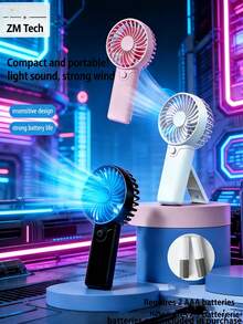 1个迷你手持式电池风扇，使用2节AAA电池供电（不含电池），配有挂绳。风扇运行时间取决于电池容量。 - 手持 - 查看 1