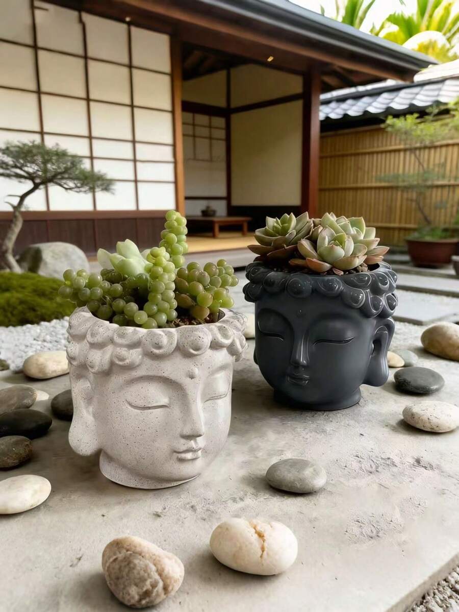 1个禅意人形多肉植物盆栽，舒缓情绪，优雅桌面装饰 - 均碼 - 查看 1