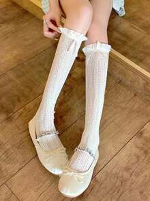 1 đôi tất cao đến đầu gối dành cho nữ, có ren, họa tiết bướm, xếp ly và lưới khoét lỗ. - Nhiều màu - Xem 5