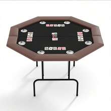 Mesa de póker octogonal para 8 jugadores, mesa de cartas plegable estilo casino con patas colapsables y soportes de tazas acero inoxidable/plástico, mesa de juegos Texas Holdem Blackjack para fiestas en casa. - Acero inoxidable - Ver 1