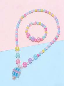 2pcs/Set Girls Cute Ice Cream Pendant Necklace And Beaded Bracelet Jewelry Set, Suitable For Festivals, Parties, Birthdays, And Daily Wear - one-size - View 11