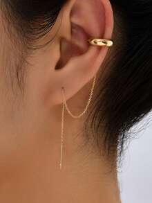 1 Pair Women's Plain C-Shape Element Copper Ear Cuff Earrings - Yellow Gold - View 9