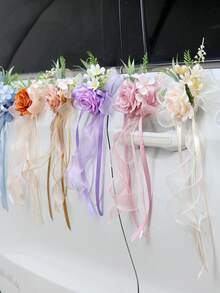 Hochzeitsauto Rückspiegel Blumen Dekoration, Hochzeitsauto Türgriff Satinband Schleifen Blumen Dekoration - 1PC - Übersicht 11
