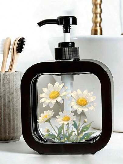 Creative Home Bathroom Dispenser With Hand Pump - Blooming Daisy, Fresh And Natural Design, Suitable For Bathroom, Kitchen, Sink - For Soap, Hand Sanitizer, Body Wash, Etc. - Creative Lotion Bottle, Lotion Dispensers, Dispensers, Bathroom Accessories