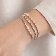 1 chiếc vòng tay đá quý màu hồng thanh lịch, vòng tay hạt cườm màu hồng, vòng tay hạt cườm bạc, vòng tay có thể điều chỉnh, vòng tay nữ có thể đeo nhiều lớp, thích hợp để đeo hàng ngày, quà tặng cho gia đình, bạn bè, người yêu, sinh nhật, ngày lễ. - Nhiều màu - Xem 2