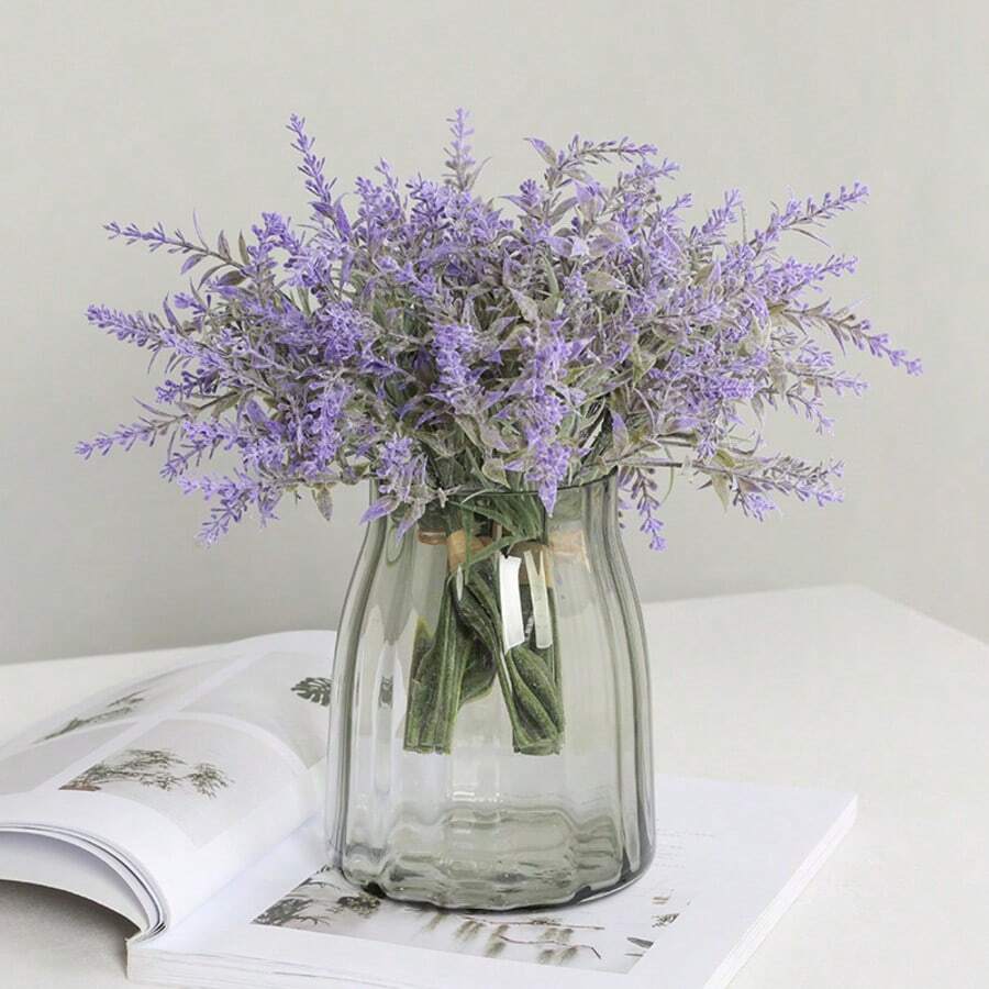 1pc Lavender Flower Bouquet, Purple Flocked Faux Lavender Flower Bouquet, Living Room Dining Table Decor Artificial Flowers, Bedroom Desktop Fresh Ornament, Full Petals 3D, Soft Flocked Texture Resembling Real Lavender, Fade-Resistant Soft Color, Natural Form Restoration, Flexible Stems Can Be Adjusted, No Watering Maintenance, Long-Lasting Fresh Appearance - Multicolor - View 1
