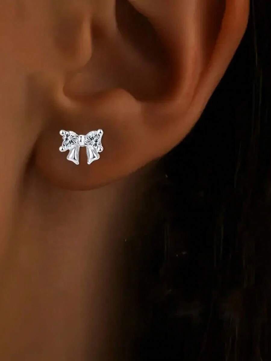 1 Đôi bông tai bạc S925 hình nơ xinh xắn, kiểu dáng Hàn Quốc nhỏ nhắn, tinh tế, cá nhân hóa, trang sức đa năng để đeo hàng ngày. - Cây cung - Xem 1