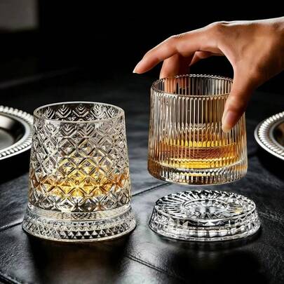 1 pieza Vaso giratorio, vaso, vaso antiderrame, vaso de whisky, vaso de vino giratorio, vaso de licor giratorio, vaso de vidrio, juego creativo de vasos de cóctel, cerveza y vino con posavasos